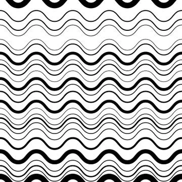 Wavy, zig-zag horizontal parallel lines. Abstract monochrome seamlessly repea 스톡 일러스트