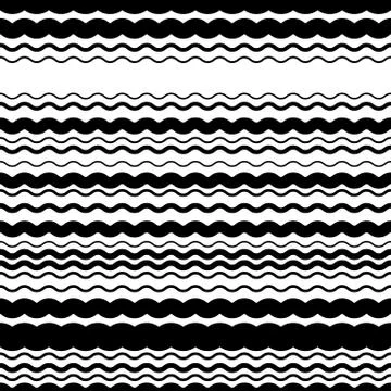Wavy, zig-zag horizontal parallel lines. Abstract monochrome seamlessly repea 스톡 일러스트