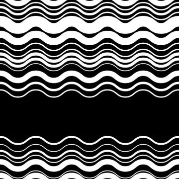 Wavy, zig-zag horizontal parallel lines. Abstract monochrome seamlessly repea Stock Illustration