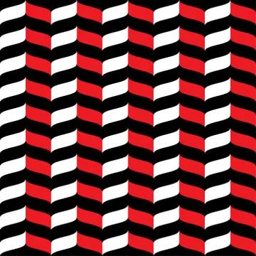 Wavy zig zag seamless pattern red, white and black 3d Stock Illustration
