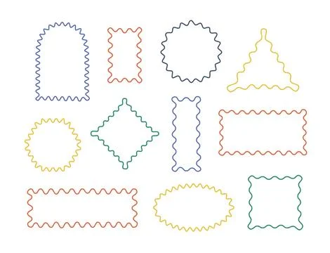 Wavy, zigzag borders geometric shapes, figures. Color line edges vector square 库存插图