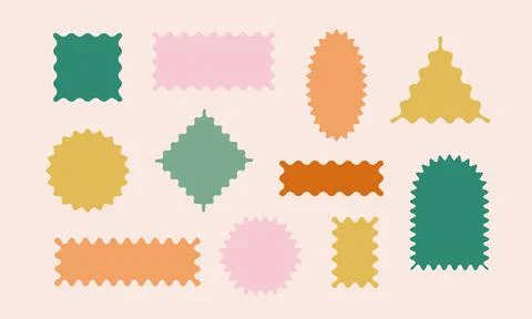 Wavy, zigzag borders groovy scallop geometric shapes, figures. Color vector 库存插图