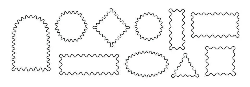 Wavy, zigzag, curvy borders empty geometric shapes, figures. Line edges vector 库存插图