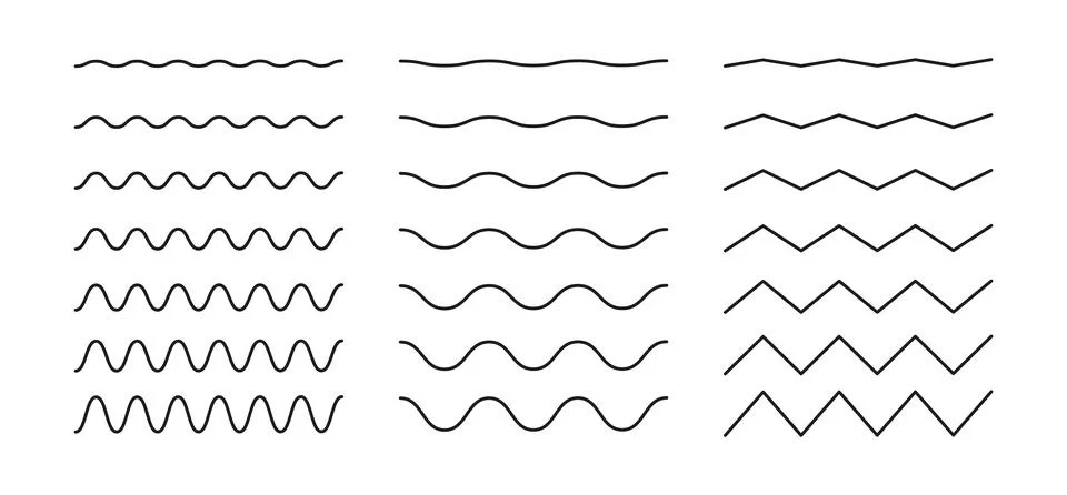 Wavy zigzag lines set. Vector wavy and zigzag horizontal underline. Waves lines Stock Illustration