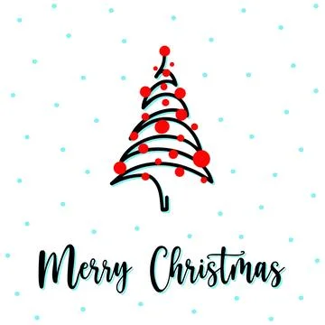 Wavy zigzag xmas tree greeting card with Merry Christmas lettering. Hand drawn Stock Illustration