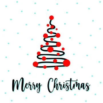 Wavy zigzag xmas tree greeting card with Merry Christmas lettering. Hand drawn Stock Illustration