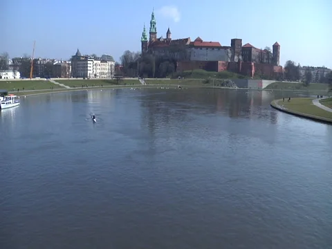 Wawel Casle on the Wisla River Stock Footage 43620059