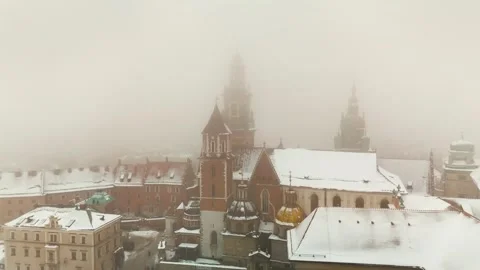 Wawel Cathedral in Winter Captured By a Drone Stock Footage 300086952