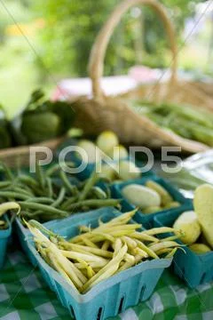 Wax and Green Beans at Farmer's Market Stock Photos