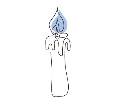 Wax candle with blue flame. Burning decorative aroma candle. Continuous one line Stock Illustration
