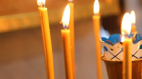 Wax candles in the church. The Russian Orthodox Church Stock Footage