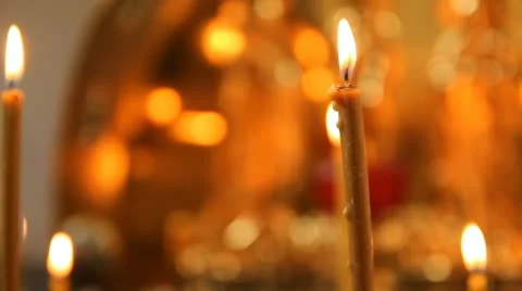 Wax candles in the church. The Russian Orthodox Church Stock Footage