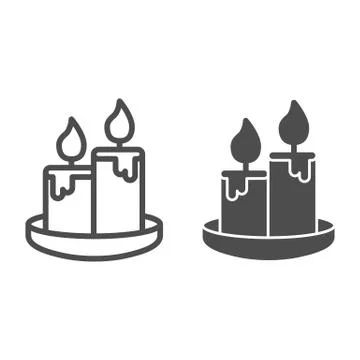 Wax candles line and solid icon, Honey concept, two burning candle sign on white Stock-Illustration