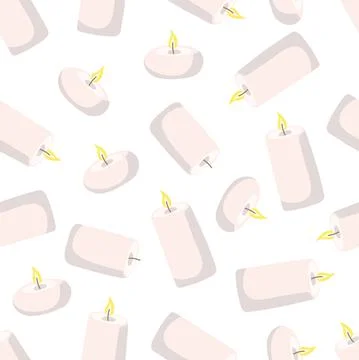 Wax Candles seamless pattern. Hand drawn Candles of different shapes and sizes Stock Illustration