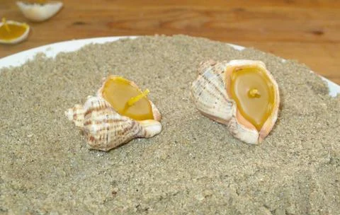 Wax candles shells Stock Photos