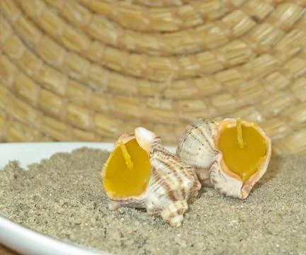 Wax candles shells Stock Photos