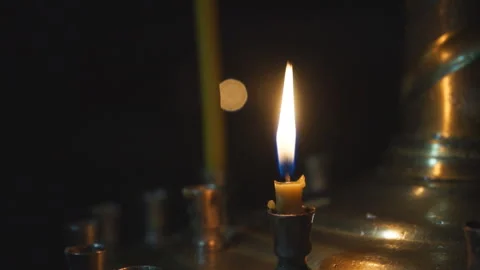 Wax candles in the temple Stock Footage 196237940
