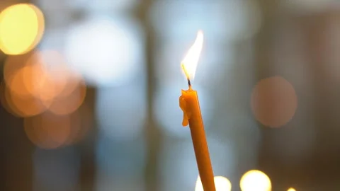 Wax candles in the temple Stock Footage 260635199