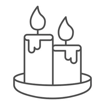 Wax candles thin line icon, Honey concept, two burning candle sign on white Stock-Illustration