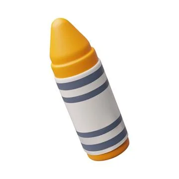 Wax crayon 3D plastic cartoon style vector icon, realistic orange pencil, kids Stock Illustration
