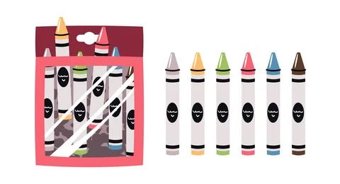 Wax Crayons Set in Flat Design on White Background. Colorful Kids Art Supplies Stock Illustration