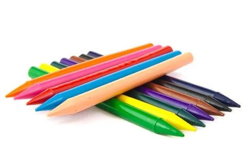Wax crayons on white background Stock Photos
