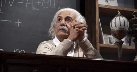 Wax figure of scientist, theoretical physicist, Nobel laureate Albert Einstein Stock Footage 227706928