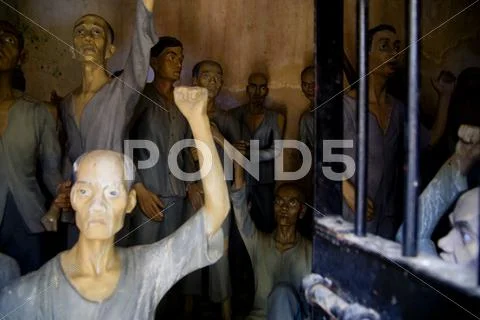 Wax figures in the Vietnamese war prison and museum, Con Dao island in Vietnam. Stock Photos