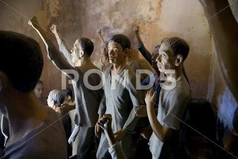 Wax figures in the Vietnamese war prison and museum, Con Dao island in Vietnam. Stock Photos