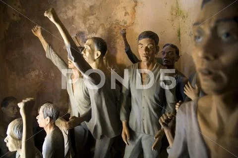 Wax figures in the Vietnamese war prison and museum, Con Dao island in Vietnam. Stock Photos