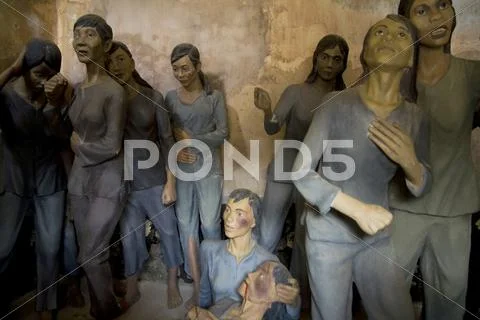 Wax figures in the Vietnamese war prison and museum, Con Dao island in Vietnam. Stock Photos