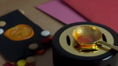 A wax seal with a bumblebee image is a bright and interesting hobby Stock Footage 304611481