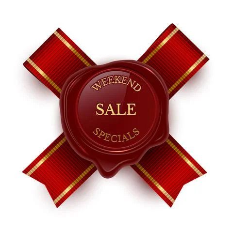 Wax seal red stamp with ribbon, confidential document realistic decoration Stock Illustration