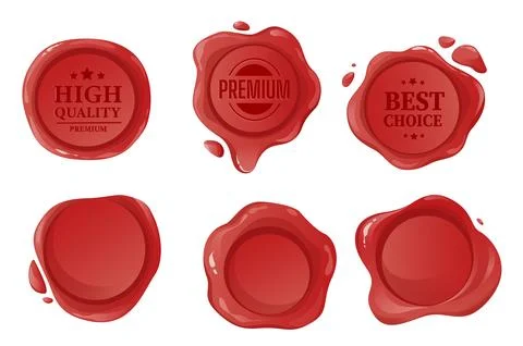 Wax seal set graphic elements in flat design. Bundle of red round shapes deco Stock Illustration