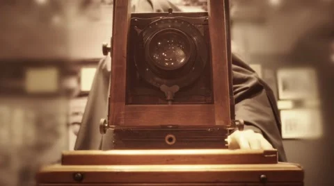 Wax statue with old camera Stock Footage 58141250