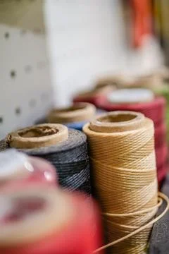 Waxed leather thread. Stock Photos