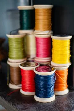 Waxed leather thread. Stock Photos