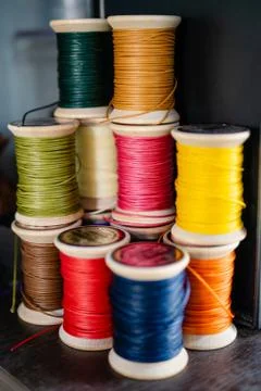 Waxed leather thread. Stock Photos