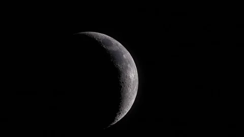 Waxing Crescent Moon on night sky, Moving right, 4K Stock Footage