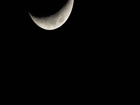 Waxing Crescent Moon. Twenty Three Percent Full. March Worm Moon. Stock-Footage 73127175