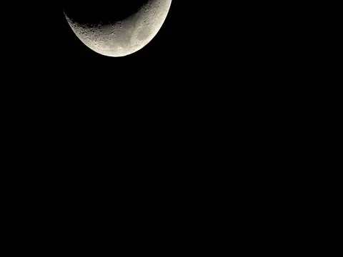 Waxing Crescent Moon. Twenty Three Percent Full. March Worm Moon. Video stock 73127197