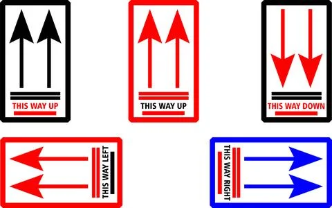 This way up fragile packaging label vector set with arrow shipping safety signs Stock Illustration