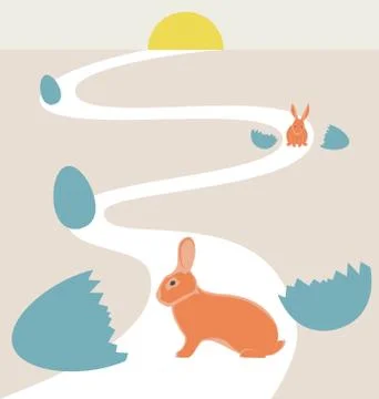 Way of rabbits hatched from the egg to the sun Stock Illustration