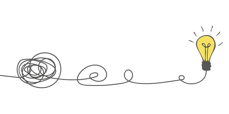 The way to solve a complex idea. The concept of confusion turning into a light Stock Illustration