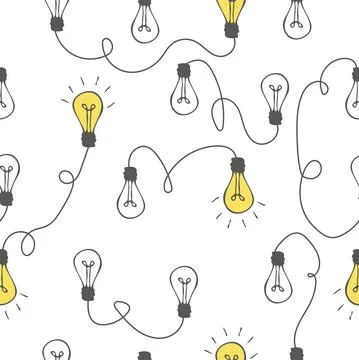 The way to solve a complex idea. Light bulbs and lines, chaotic thoughts Stock Illustration