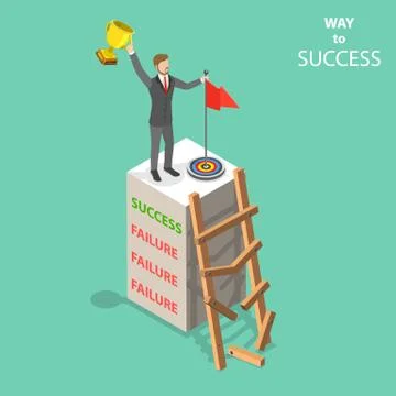 Way to success flat isometric vector concept. Stock Illustration