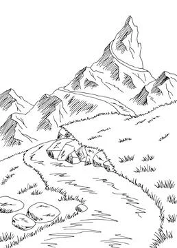 Way to the top of mountain road vertical landscape sketch illustration vector Stock Illustration