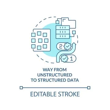 Way from unstructured to structured data turquoise concept icon Stock Illustration