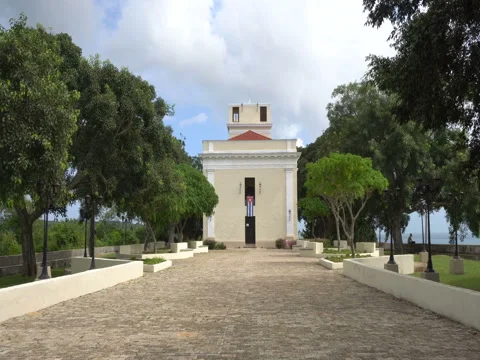 Way upon the pavement to small cuban chapel at summer sunny day Video stock 71535837