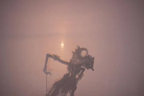 Wayang Kulit Shadow Puppet in Dramatic Traditional Performance Stock Photos